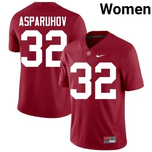 Crimson #32 College Football Alex Asparuhov Women's Embroidery Alabama Jerseys 359258-455