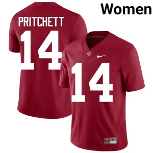 Crimson #14 Women's UA Marshall Pritchett College Football Player Jerseys 891375-235